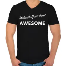 PRINTFASHION Unleash Your Inner Awesome - Férfi V-nyakú póló - Fekete férfi póló