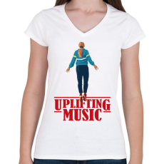 PRINTFASHION Uplifting Music Stranger Things - Női V-nyakú póló - Fehér