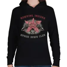 PRINTFASHION Upside Down Club Hawkins - Női kapucnis pulóver - Fekete női pulóver, kardigán