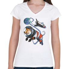 PRINTFASHION Űrhajós corgi - Női V-nyakú póló - Fehér