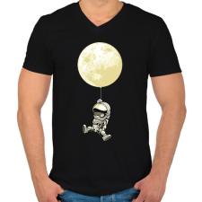 PRINTFASHION Űrhajós és a hold lufi - Férfi V-nyakú póló - Fekete férfi póló