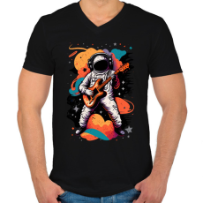 PRINTFASHION Űrhajós gitárral - Férfi V-nyakú póló - Fekete