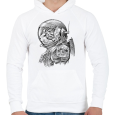 PRINTFASHION Űrhajós macska - Férfi kapucnis pulóver - Fehér
