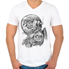 PRINTFASHION Űrhajós macska - Férfi V-nyakú póló - Fehér