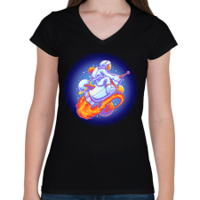 PRINTFASHION űrhajós - Női V-nyakú póló - Fekete női póló