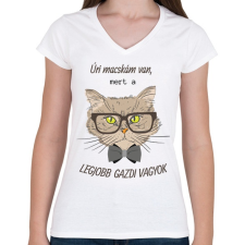 PRINTFASHION Úri macskám van - Női V-nyakú póló - Fehér női póló