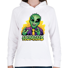 PRINTFASHION Űrlény mém - Női kapucnis pulóver - Fehér női pulóver, kardigán