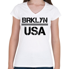 PRINTFASHION Usa brooklyn - Női V-nyakú póló - Fehér