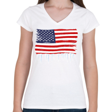 PRINTFASHION USA zászló - Női V-nyakú póló - Fehér