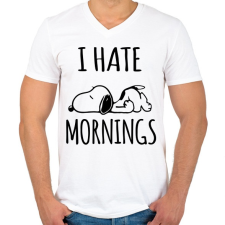 PRINTFASHION Utálom a reggeleket - Férfi V-nyakú póló - Fehér férfi póló