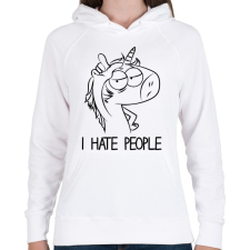 PRINTFASHION Utálom az embereket - Női kapucnis pulóver - Fehér női pulóver, kardigán