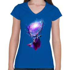 PRINTFASHION Utazó szarvas - Női V-nyakú póló - Királykék