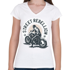 PRINTFASHION Utcai motoros - street rebellion - Női V-nyakú póló - Fehér női póló