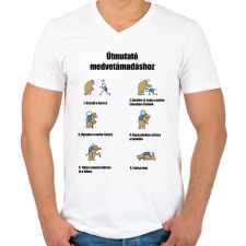 PRINTFASHION Útmutató medve támadásokhoz - Férfi V-nyakú póló - Fehér férfi póló
