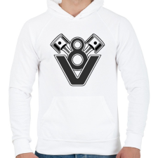 PRINTFASHION V8 Engine - Férfi kapucnis pulóver - Fehér férfi pulóver, kardigán
