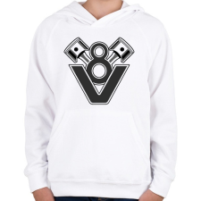 PRINTFASHION V8 Engine - Gyerek kapucnis pulóver - Fehér gyerek pulóver, kardigán