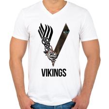 PRINTFASHION V - Vikings - Férfi V-nyakú póló - Fehér férfi póló