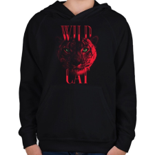 PRINTFASHION Vad macska - Gyerek kapucnis pulóver - Fekete gyerek pulóver, kardigán