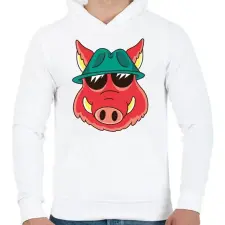 PRINTFASHION Vaddisznó - Férfi kapucnis pulóver - Fehér férfi pulóver, kardigán