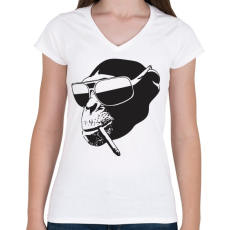 PRINTFASHION Vagány majom - Női V-nyakú póló - Fehér