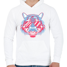 PRINTFASHION Vagány tigris - Férfi kapucnis pulóver - Fehér