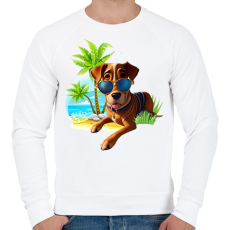 PRINTFASHION VAKÁCIÓ / Nyaralás / Pálmafák és vicces Kutya napszemüvegben - Férfi pulóver - Fehér