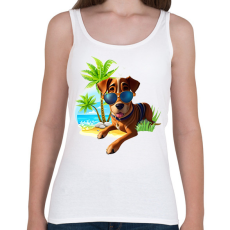 PRINTFASHION VAKÁCIÓ / Nyaralás / Pálmafák és vicces Kutya napszemüvegben - Női atléta - Fehér