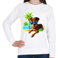 PRINTFASHION VAKÁCIÓ / Nyaralás / Pálmafák és vicces Kutya napszemüvegben - Női pulóver - Fehér