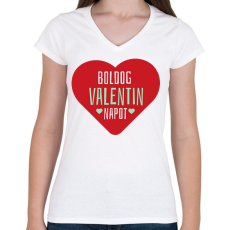 PRINTFASHION Valentin nap - Női V-nyakú póló - Fehér