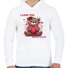 PRINTFASHION valentin napi mackó - Férfi kapucnis pulóver - Fehér férfi pulóver, kardigán