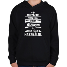 PRINTFASHION Van egy őrült húgom és... - Gyerek kapucnis pulóver - Fekete