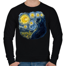 PRINTFASHION Van Gogh cica , Starry night by Vincent - Férfi pulóver - Fekete