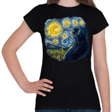 PRINTFASHION Van Gogh cica , Starry night by Vincent - Női póló - Fekete