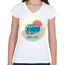 PRINTFASHION Van life 2 - Női V-nyakú póló - Fehér