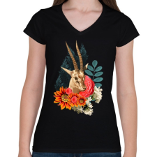 PRINTFASHION Varázslatos antilop - Női V-nyakú póló - Fekete női póló