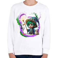 PRINTFASHION Varázslófiú gólyával és kisbabával - Gyerek pulóver - Fehér gyerek pulóver, kardigán