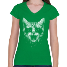 PRINTFASHION Vasmacska - Női V-nyakú póló - Zöld