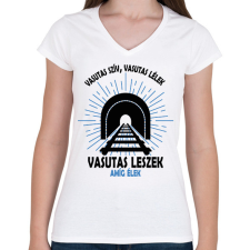 PRINTFASHION Vasutas szív, lélek - Női V-nyakú póló - Fehér női póló