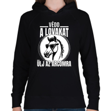 PRINTFASHION Védd a lovakat! - Női kapucnis pulóver - Fekete női pulóver, kardigán