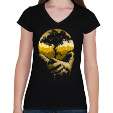 PRINTFASHION Védd a természetet - Női V-nyakú póló - Fekete női póló