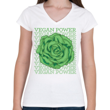PRINTFASHION Vegan Power - Női V-nyakú póló - Fehér női póló