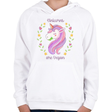 PRINTFASHION Vegán unikornis - Gyerek kapucnis pulóver - Fehér
