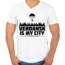 PRINTFASHION Verdansk - Férfi V-nyakú póló - Fehér férfi póló