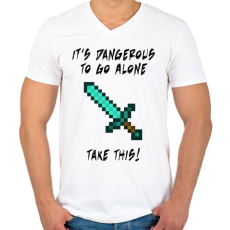 PRINTFASHION Veszélyes egyedül, ezt vidd magaddal! - Férfi V-nyakú póló - Fehér