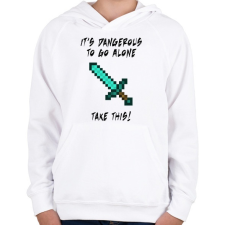 PRINTFASHION Veszélyes egyedül, ezt vidd magaddal! - Gyerek kapucnis pulóver - Fehér gyerek pulóver, kardigán