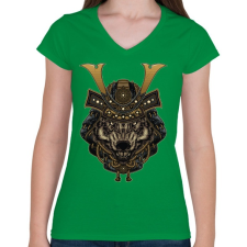 PRINTFASHION Veszélyes szamuráj - Női V-nyakú póló - Zöld női póló
