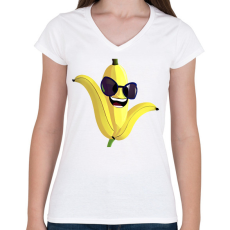 PRINTFASHION Vicces banán napszemüvegben - Női V-nyakú póló - Fehér
