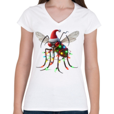PRINTFASHION Vicces gonosz karácsonyi szúnyog - izzósorral - Női V-nyakú póló - Fehér