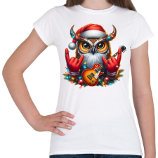 PRINTFASHION Vicces karácsonyi gitáros rocker party bagoly - Női póló - Fehér női póló