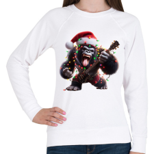 PRINTFASHION Vicces karácsonyi gitáros rocker party gorilla - Női pulóver - Fehér női pulóver, kardigán